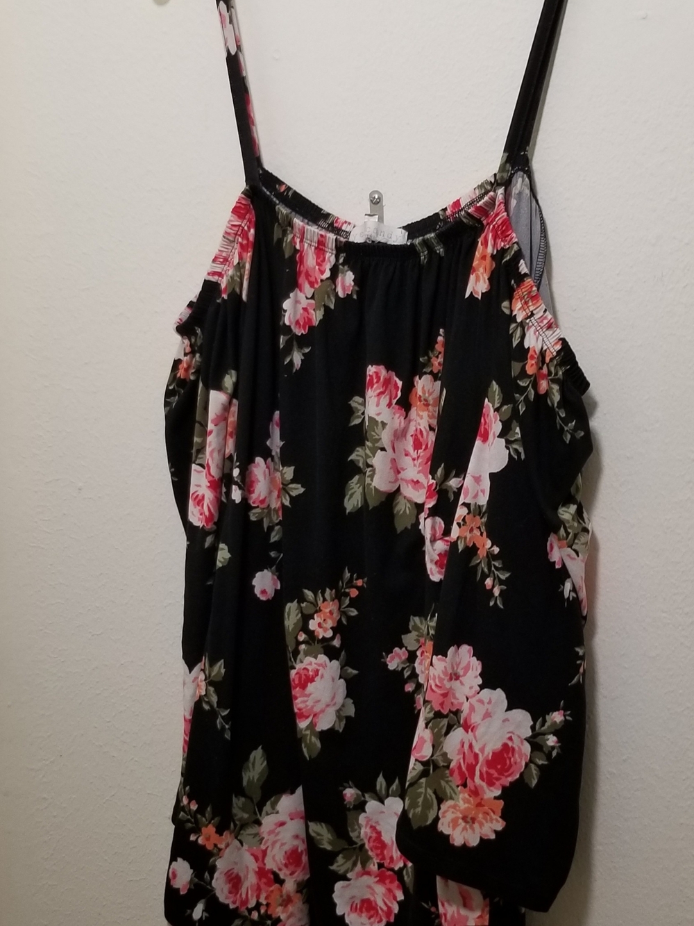 Eyecandy Women's 2X Black Floral Cold-Shoulder Top with Pink Rose Print Pattern